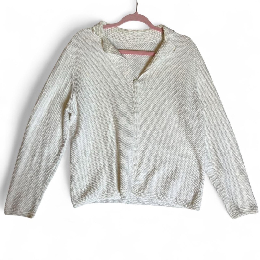 vintage white knit cardigan with collar & buttons up the front L/XL